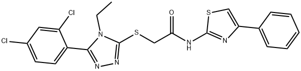 2-{[5-(2,4-dichlorophenyl)-4-ethyl-4H-1,2,4-triazol-3-yl]sulfanyl}-N-(4-phenyl-1,3-thiazol-2-yl)acetamide 化学構造式