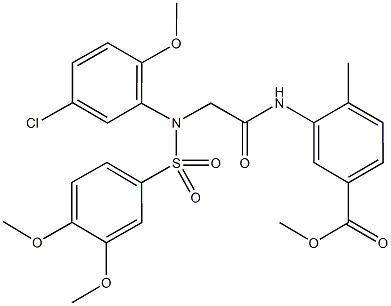 methyl 3-[({5-chloro[(3,4-dimethoxyphenyl)sulfonyl]-2-methoxyanilino}acetyl)amino]-4-methylbenzoate Struktur