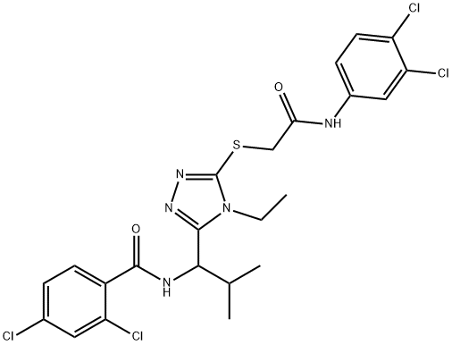 2,4-dichloro-N-[1-(5-{[2-(3,4-dichloroanilino)-2-oxoethyl]sulfanyl}-4-ethyl-4H-1,2,4-triazol-3-yl)-2-methylpropyl]benzamide Struktur