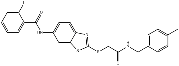 2-fluoro-N-[2-({2-[(4-methylbenzyl)amino]-2-oxoethyl}sulfanyl)-1,3-benzothiazol-6-yl]benzamide Structure