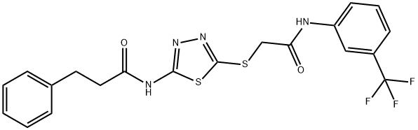N-[5-({2-oxo-2-[3-(trifluoromethyl)anilino]ethyl}sulfanyl)-1,3,4-thiadiazol-2-yl]-3-phenylpropanamide 结构式