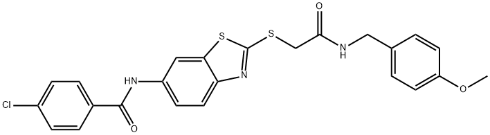 4-chloro-N-[2-({2-[(4-methoxybenzyl)amino]-2-oxoethyl}sulfanyl)-1,3-benzothiazol-6-yl]benzamide,532421-08-2,结构式