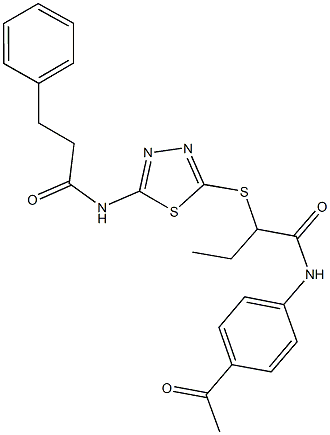 N-(4-acetylphenyl)-2-({5-[(3-phenylpropanoyl)amino]-1,3,4-thiadiazol-2-yl}sulfanyl)butanamide|