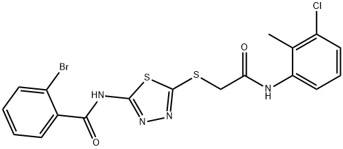 2-bromo-N-(5-{[2-(3-chloro-2-methylanilino)-2-oxoethyl]sulfanyl}-1,3,4-thiadiazol-2-yl)benzamide 化学構造式