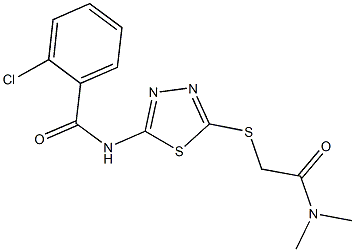 2-chloro-N-(5-{[2-(dimethylamino)-2-oxoethyl]sulfanyl}-1,3,4-thiadiazol-2-yl)benzamide 化学構造式