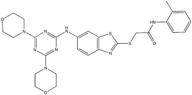 2-({6-[(4,6-dimorpholin-4-yl-1,3,5-triazin-2-yl)amino]-1,3-benzothiazol-2-yl}sulfanyl)-N-(2-methylphenyl)acetamide 结构式
