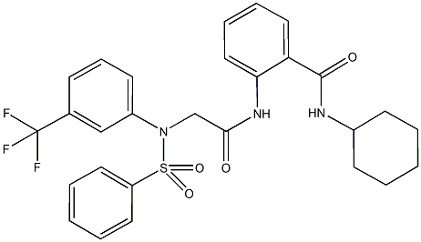 N-cyclohexyl-2-({[(phenylsulfonyl)-3-(trifluoromethyl)anilino]acetyl}amino)benzamide 化学構造式