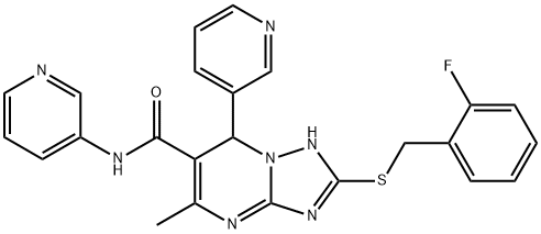 2-[(2-fluorobenzyl)sulfanyl]-5-methyl-N,7-di(3-pyridinyl)-4,7-dihydro[1,2,4]triazolo[1,5-a]pyrimidine-6-carboxamide Structure