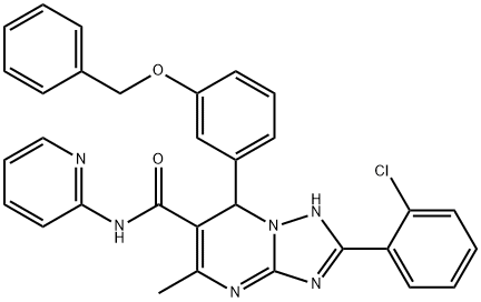 7-[3-(benzyloxy)phenyl]-2-(2-chlorophenyl)-5-methyl-N-(2-pyridinyl)-4,7-dihydro[1,2,4]triazolo[1,5-a]pyrimidine-6-carboxamide Struktur