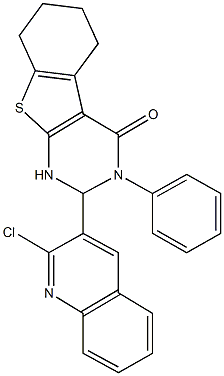 2-(2-chloro-3-quinolinyl)-3-phenyl-2,3,5,6,7,8-hexahydro[1]benzothieno[2,3-d]pyrimidin-4(1H)-one 结构式