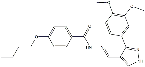 4-butoxy-N'-{[3-(3,4-dimethoxyphenyl)-1H-pyrazol-4-yl]methylene}benzohydrazide 化学構造式