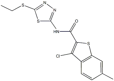 3-chloro-N-[5-(ethylsulfanyl)-1,3,4-thiadiazol-2-yl]-6-methyl-1-benzothiophene-2-carboxamide 结构式
