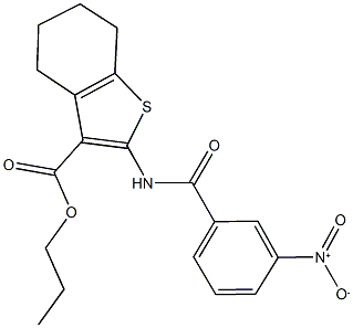 propyl 2-({3-nitrobenzoyl}amino)-4,5,6,7-tetrahydro-1-benzothiophene-3-carboxylate 化学構造式