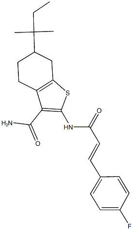 2-{[3-(4-fluorophenyl)acryloyl]amino}-6-tert-pentyl-4,5,6,7-tetrahydro-1-benzothiophene-3-carboxamide Struktur