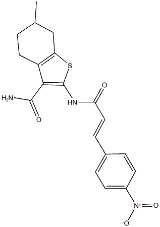 2-[(3-{4-nitrophenyl}acryloyl)amino]-6-methyl-4,5,6,7-tetrahydro-1-benzothiophene-3-carboxamide Struktur