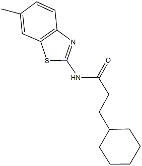 3-cyclohexyl-N-(6-methyl-1,3-benzothiazol-2-yl)propanamide 化学構造式