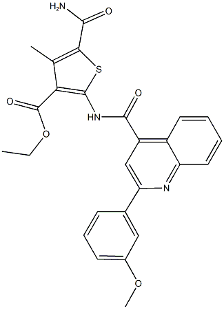 ethyl 5-(aminocarbonyl)-2-({[2-(3-methoxyphenyl)-4-quinolinyl]carbonyl}amino)-4-methyl-3-thiophenecarboxylate Structure