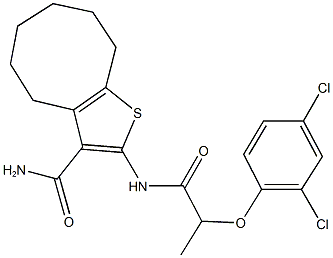 2-{[2-(2,4-dichlorophenoxy)propanoyl]amino}-4,5,6,7,8,9-hexahydrocycloocta[b]thiophene-3-carboxamide 化学構造式