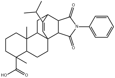 7-isopropyl-1,4a-dimethyl-13-phenyl-1,2,3,4,4a,4b,5,6,8a,9,10,10a-dodecahydro-12,14-dioxo-6,8a-[3,4]pyrrolidinophenanthrene-1-carboxylic acid 化学構造式