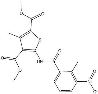 dimethyl 5-({3-nitro-2-methylbenzoyl}amino)-3-methyl-2,4-thiophenedicarboxylate,543685-32-1,结构式