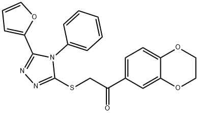 1-(2,3-dihydro-1,4-benzodioxin-6-yl)-2-{[5-(2-furyl)-4-phenyl-4H-1,2,4-triazol-3-yl]sulfanyl}ethanone Struktur