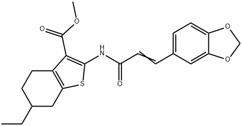 543715-83-9 methyl 2-{[3-(1,3-benzodioxol-5-yl)acryloyl]amino}-6-ethyl-4,5,6,7-tetrahydro-1-benzothiophene-3-carboxylate