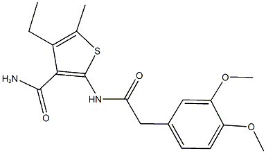 2-{[(3,4-dimethoxyphenyl)acetyl]amino}-4-ethyl-5-methyl-3-thiophenecarboxamide 化学構造式