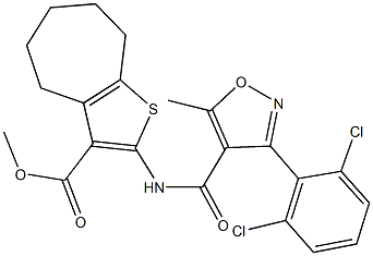 methyl 2-({[3-(2,6-dichlorophenyl)-5-methyl-4-isoxazolyl]carbonyl}amino)-5,6,7,8-tetrahydro-4H-cyclohepta[b]thiophene-3-carboxylate,544414-48-4,结构式