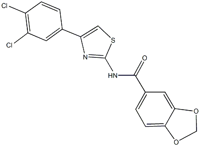 N-[4-(3,4-dichlorophenyl)-1,3-thiazol-2-yl]-1,3-benzodioxole-5-carboxamide 化学構造式