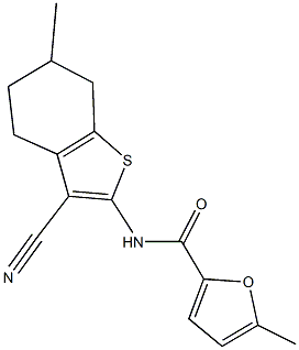 N-(3-cyano-6-methyl-4,5,6,7-tetrahydro-1-benzothien-2-yl)-5-methyl-2-furamide 化学構造式