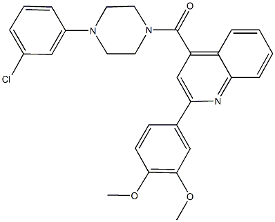 4-{[4-(3-chlorophenyl)-1-piperazinyl]carbonyl}-2-(3,4-dimethoxyphenyl)quinoline 化学構造式