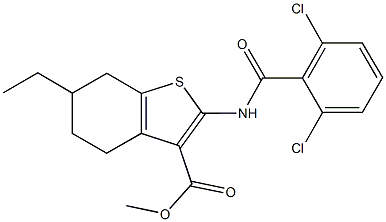 methyl 2-[(2,6-dichlorobenzoyl)amino]-6-ethyl-4,5,6,7-tetrahydro-1-benzothiophene-3-carboxylate Struktur
