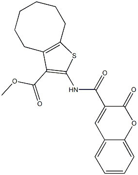 methyl 2-{[(2-oxo-2H-chromen-3-yl)carbonyl]amino}-4,5,6,7,8,9-hexahydrocycloocta[b]thiophene-3-carboxylate 结构式