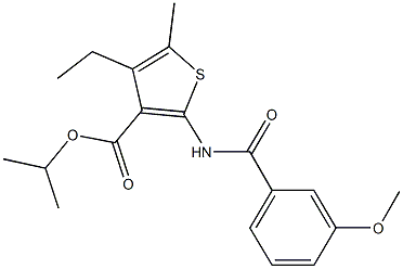 isopropyl 4-ethyl-2-[(3-methoxybenzoyl)amino]-5-methyl-3-thiophenecarboxylate Struktur