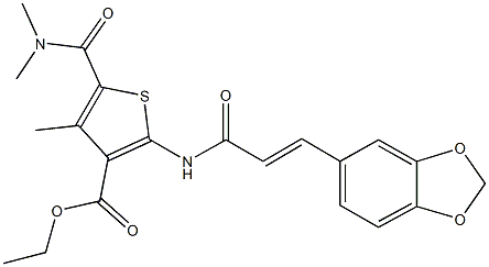 ethyl 2-{[3-(1,3-benzodioxol-5-yl)acryloyl]amino}-5-[(dimethylamino)carbonyl]-4-methyl-3-thiophenecarboxylate Struktur