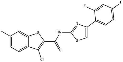 3-chloro-N-[4-(2,4-difluorophenyl)-1,3-thiazol-2-yl]-6-methyl-1-benzothiophene-2-carboxamide 化学構造式