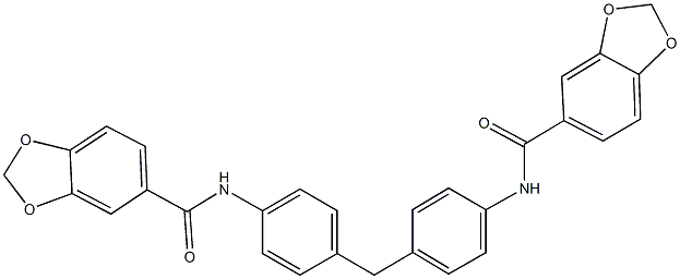 N-(4-{4-[(1,3-benzodioxol-5-ylcarbonyl)amino]benzyl}phenyl)-1,3-benzodioxole-5-carboxamide Struktur