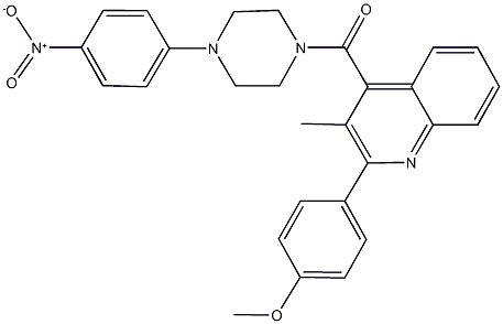 4-[(4-{4-nitrophenyl}-1-piperazinyl)carbonyl]-2-(4-methoxyphenyl)-3-methylquinoline Struktur