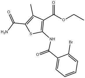 ethyl 5-(aminocarbonyl)-2-[(2-bromobenzoyl)amino]-4-methyl-3-thiophenecarboxylate Structure