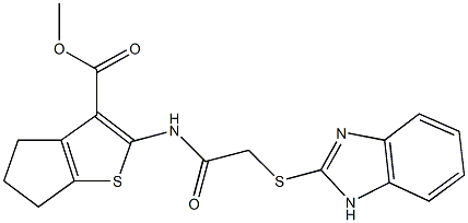 methyl 2-{[(1H-benzimidazol-2-ylsulfanyl)acetyl]amino}-5,6-dihydro-4H-cyclopenta[b]thiophene-3-carboxylate Structure