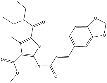 methyl 2-{[3-(1,3-benzodioxol-5-yl)acryloyl]amino}-5-[(diethylamino)carbonyl]-4-methyl-3-thiophenecarboxylate 化学構造式