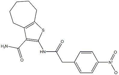 2-[({4-nitrophenyl}acetyl)amino]-5,6,7,8-tetrahydro-4H-cyclohepta[b]thiophene-3-carboxamide 化学構造式