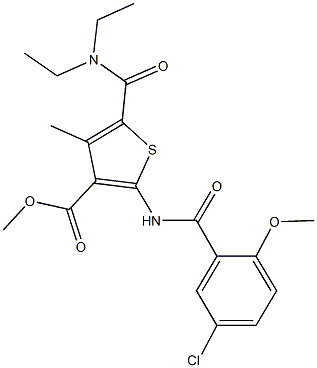 methyl 2-[(5-chloro-2-methoxybenzoyl)amino]-5-[(diethylamino)carbonyl]-4-methyl-3-thiophenecarboxylate Struktur