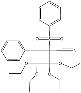 2,2,3,3-tetraethoxy-4-phenyl-1-(phenylsulfonyl)cyclobutanecarbonitrile Structure