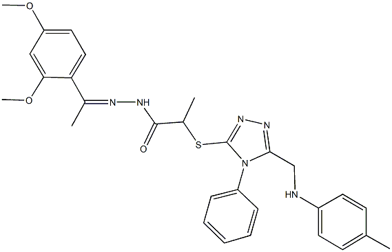 N'-[1-(2,4-dimethoxyphenyl)ethylidene]-2-{[4-phenyl-5-(4-toluidinomethyl)-4H-1,2,4-triazol-3-yl]sulfanyl}propanohydrazide Structure