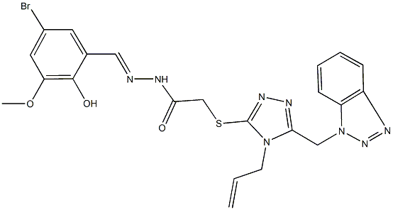 2-{[4-allyl-5-(1H-1,2,3-benzotriazol-1-ylmethyl)-4H-1,2,4-triazol-3-yl]sulfanyl}-N'-(5-bromo-2-hydroxy-3-methoxybenzylidene)acetohydrazide 化学構造式