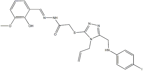 2-({4-allyl-5-[(4-iodoanilino)methyl]-4H-1,2,4-triazol-3-yl}sulfanyl)-N'-(2-hydroxy-3-methoxybenzylidene)acetohydrazide Structure