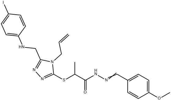 2-({4-allyl-5-[(4-iodoanilino)methyl]-4H-1,2,4-triazol-3-yl}sulfanyl)-N'-(4-methoxybenzylidene)propanohydrazide 化学構造式