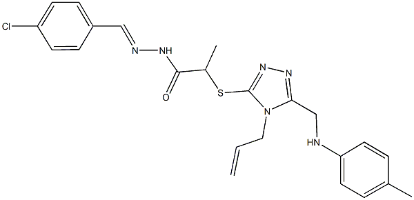 2-{[4-allyl-5-(4-toluidinomethyl)-4H-1,2,4-triazol-3-yl]sulfanyl}-N'-(4-chlorobenzylidene)propanohydrazide Structure