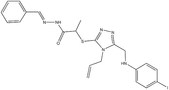 2-({4-allyl-5-[(4-iodoanilino)methyl]-4H-1,2,4-triazol-3-yl}sulfanyl)-N'-benzylidenepropanohydrazide Structure